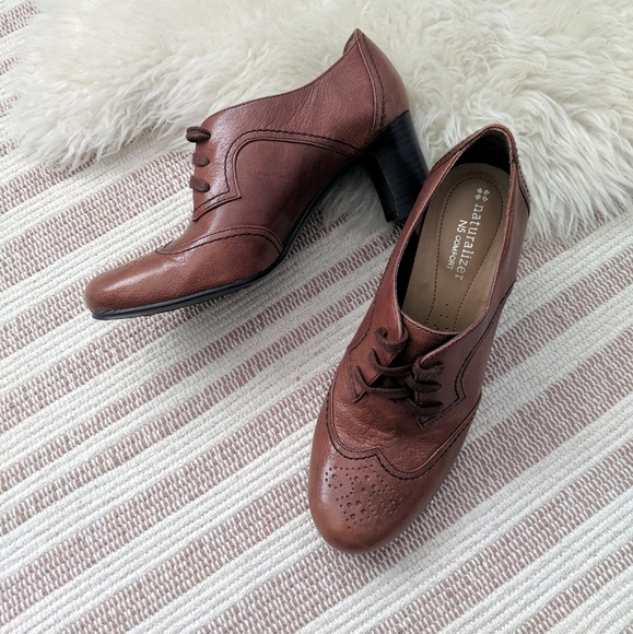 Naturalizer Shoes - Naturalizer Brown Leather Oxford Heels Size 6.5